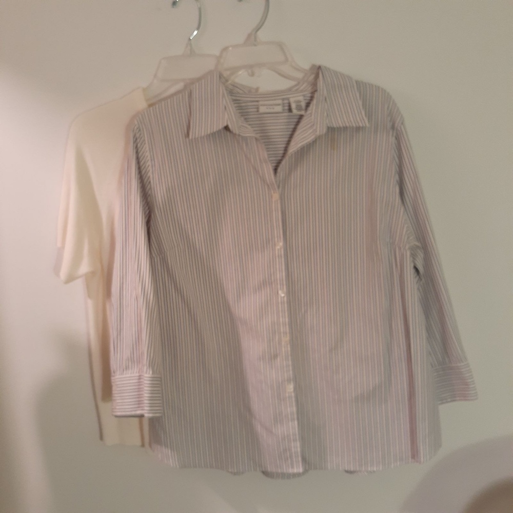 Covington top striped button-down shirt top xl white classic cotton preppy